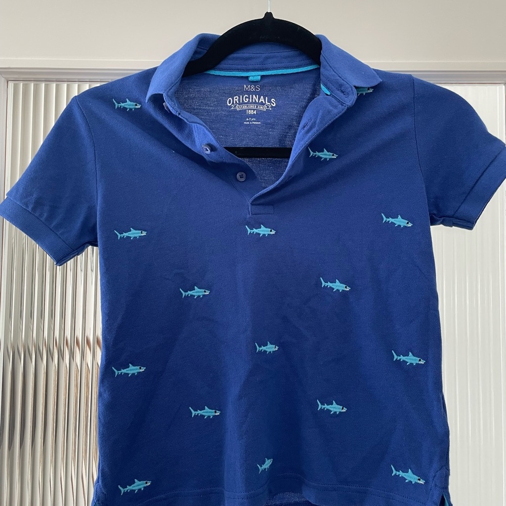 Boys Navy Shark Polo Shirt from UK shop M&S